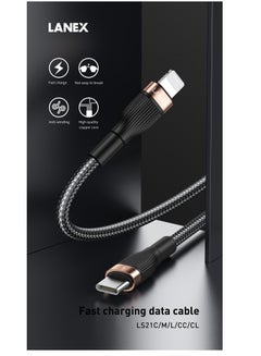 Buy LANEX iPhone cable, 1 meter, 3A fabric, model LS21L, supports data transfer in Saudi Arabia