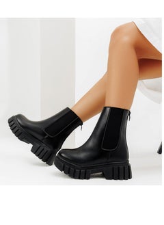 Buy Mid-Calf Boots Leather With Zipper E-98 - Black in Egypt