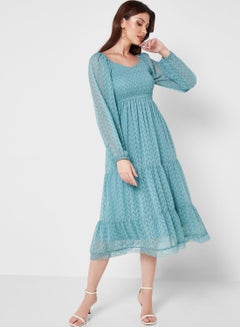 Buy Shirred Detail Textured Dress in UAE