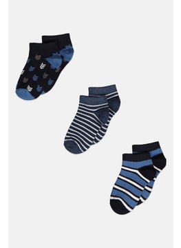 Buy Toddlers Boy 3 Pairs All Over Print Ankle Socks, Navy Blue/White Combo in UAE