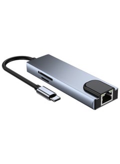 Buy USB Hub 3.0 4 Ports Multiport Adapter Ultra Slim Data Hub USB A Splitter [Charging Not Supported] ,6-in-1 TYPE-C To HDMI+USB3.0+RJ45+PD+SD+TF in UAE