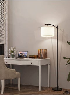 Buy Modern Retro Warm LED Floor Lamp 3 Colors Adjustable Standing Lamp with Hanging Linen Light for Living Room Bedroom Office Soft White Light Black Metal 140x40 cm 9 Watt in Saudi Arabia