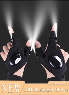 اشتري LED Flashlight Gloves for Men and Women Hands-Free Waterproof Gloves for Working in Darkness and Night Reading Finger Light Gloves for Night Fishing, Running, Camping في الامارات