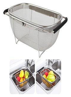 Buy Over The Sink Strainer, 4 Quart Stainless Steel Oval Strainer with Extendable Rubber Handle, Fine Mesh Strainer Baskets Kitchen Strainer for Straining, Draining, Rinsing Vegetables and Fruits, Black in Egypt