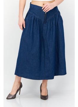 اشتري Women Washed Denim Midi Skirt, Blue في الامارات