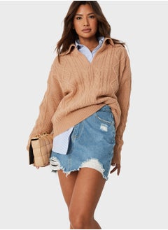 Buy Ripped Denim Mini Skirt in Saudi Arabia