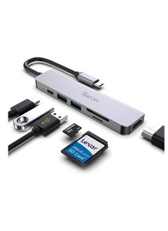 اشتري محول Tycom USB C Hub متعدد المنافذ - 6 في 1 دونجل فضاء محمول من الألومنيوم مع مخرج HDMI 4K ، منفذين USB 3.0 ، منفذ شحن من النوع C ، قارئ بطاقات SD / Micro SD متوافق مع أجهزة Macbook الأخرى من النوع C في الامارات