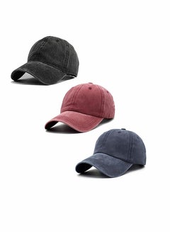 Buy Solid Color Baseball Cap,Neutral Retro Washed And Old Adjustable Dad Cap, Suitable For Men/Women (3 PCS) in Saudi Arabia