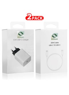 اشتري 30W USB-C Super Fast Charger 2 Pins Charger and Cable Compatible with USB-C Devices Fast Charging Phone Charger USB-C to USB C Sync Charge Cable Included في الامارات