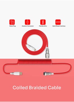 Buy Coiled Cable with Metal Aviation Connector for Mechanical Keyboard Red in UAE