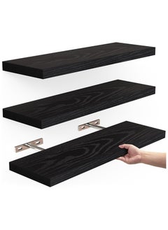 اشتري Set of 3 Floating Shelves , Wall Mounted Rustic Wood Shelf for Wall Decor, Wall Shelves for Bathroom Storage, Bedroom Living Room Kitchen, Hanging Shelf Set, Black في السعودية