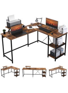 اشتري L-Shaped Desk Computer Corner Table Home Office And Writing Desk 2nd Floor Storage Rack في السعودية