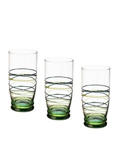 Buy Set Of 3 Italian Glass Water Cups With Green Decor in Saudi Arabia