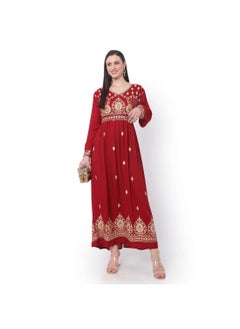 Buy LONG HIGH QUALITY VISCOSE FRONT EMBROIDERED WITH THICK EMBROIDERED BELT ARABIC KAFTAN JALABIYA DRESS in Saudi Arabia