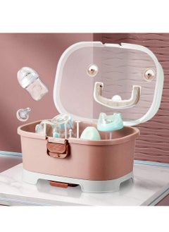 اشتري Baby Bottle Drying Rack Storage, Large Nursing Bottle Storage Box Organizer with Cover, Portable Kitchen Cabinet Organizer, Easy to Clean Drainer, Durable countertop Dryer Pink في السعودية