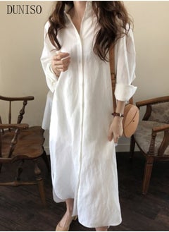 اشتري Women Elegant Casual Summer Spring Button Down Front Long Sleeve Maxi Dress Long Cardigan Cover Ups Shirt Dresses في السعودية