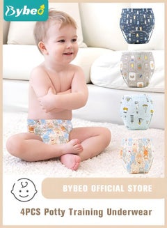 Buy 4 Piece Potty Training Underwear, 6 Layers Breathable Cotton Absorbent Trainer Pants for Toddler Baby Boys Girls Waterproof in UAE