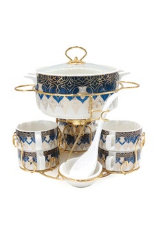 Buy Shallow Bone China Porcelain 17-Piece Soup Set - White and Gold Elegance - CX1526-Y129 in UAE