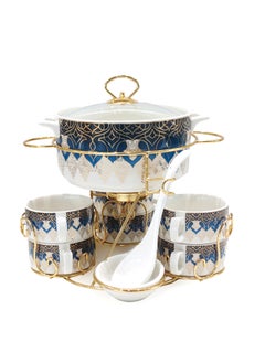 Buy Shallow Bone China Porcelain 17-Piece Soup Set - White and Gold Elegance - CX1526-Y129 in UAE