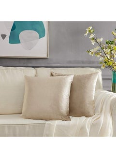 Buy Decorative Couch Throw Pillow Cover,Set of 2 Sofa 20x20 Cream Throw Pillows,Square Farmhouse Velvet Throw Cushions in UAE