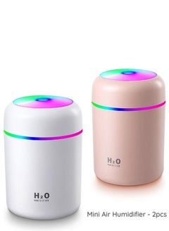 Buy Mini Air Humidifier with 7 Color LED Night Light 2pcs (White and Pink Color) in UAE