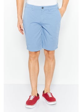 Buy Men Regular Fit Solid Chino Shorts, Blue in Saudi Arabia