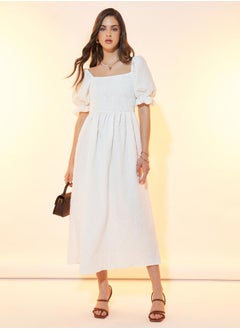 Buy Square Neck Textured A-Line Midi Dress in Saudi Arabia