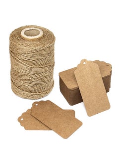 Buy 300 Feet Natural Jute Twine And 100Pcs Brown Rectangle Kraft Paper Gift Tags For Crafts & Price Tags Labels By Blisstime in UAE