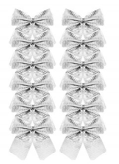 Buy 12-Piece Glitter Bow Tie Christmas Tree Party Decorations Silver in UAE