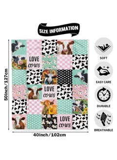 Buy Cow Blanket for Girls, Soft Cozy Cow Print Throw Blankets for Kids, Teal Pink Flannel Fleece Plush Cow Blanket Gifts, Cute Farm Animal Highland Cow Blanket for Couch Sofa ​Bed, 40"*50" in UAE