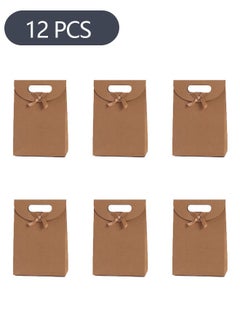 Buy 12-Piece Kraft Paper Packaging Bags with Bow, Kraft Paper Bags Candy Bags, Party Gift Bags for Packaging Candies Biscuits (16*12*6CM） in Saudi Arabia