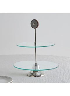 Buy Aura 2-Tier Glass Serving Platter with Wheel Stem 30 x 40 x 30 cm in Saudi Arabia