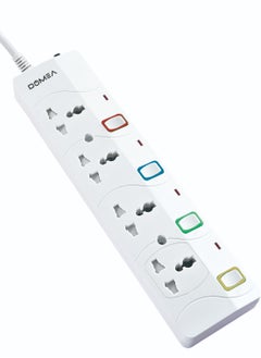 Buy Multi-Way Power Extension Strip, 4 Way Universal Socket, Individual On/Off Switches, 3-Meter Cable - Surge Protected, Charging Station for Home, Office, Kitchen, Apartment - White-AX132 in UAE