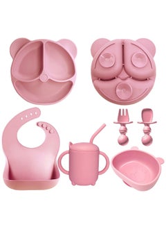 Buy Baby Feeding Set 6-Piece Includes Suction Bowl and Plate, Baby Spoon and Fork, Sippy Cup with Straw and Lid -Pink in Saudi Arabia