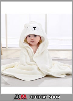 Buy Baby Hooded Coral Fleece Bath Towel - White Bear in UAE