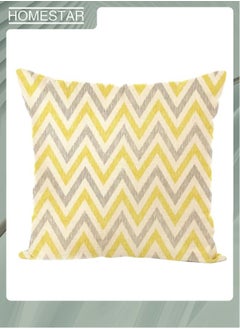 اشتري Throw Pillow Zigzag Wavy Geometric Stripe Line Yellow White and Gray Cotton Linen Square Cushion Cover Standard Pillowcase for Home Decorative Bedroom/Living Room/Car في السعودية