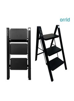 Buy Metallic 3 Steps Ladder With Wide Anti-Slip Feature, Easy To Move, Sturdy Foldable Ladder Lightweight Space-Saving Ideal for Office, Kitchen, Home,, Garden (3 Steps, Black) in UAE