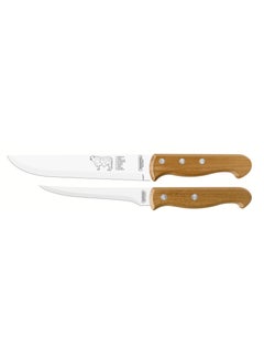 Buy Dynamic 2 Pieces Knife Set with Stainless Steel Blade and Natural Wood Handle in UAE