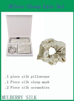 Buy 4 Piece 100% Mulberry Silk Sleep Care Gift Box Set Beige in Saudi Arabia