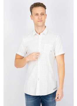 Buy Men Regular Fit Allover Print Short Sleeve Casual Shirt, Oxford White in Saudi Arabia