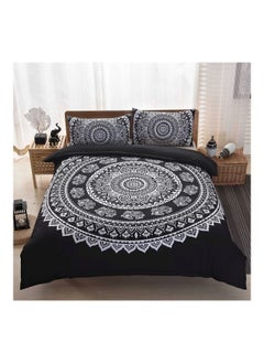 Buy 3-Piece Ethnic Styled Bed Cover Set Polyester Black/White Full in Saudi Arabia