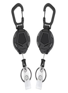 اشتري 2 Pack Retractable Keychain Heavy Duty Carabiner Badge Holder Tactical Reel with Steel Retractable Cord في السعودية