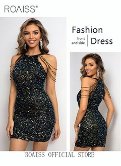 Buy Banquet Party Dress for Women Evening Dresses Halter Neck Sequins Short-Length Sleeveless Prom Ball Gown Wedding Elegant Slim Formal Dresses Bridesmaid Dress in Saudi Arabia