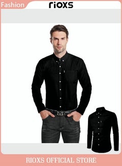 Buy Men's Solid Long Sleeve Formal Shirts Regular Fit Dress Shirt Business Casual Button Down Shirts in Saudi Arabia