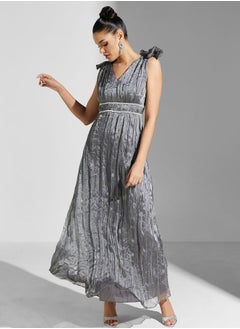 Buy Crinkle Organza Bow Shoulder Maxi Dress in UAE