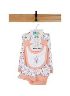 Buy BabiesBasic 7 piece unisex 100% cotton Set include bib, socks, mitten, cap, romper, top and bottom set, Peach in UAE