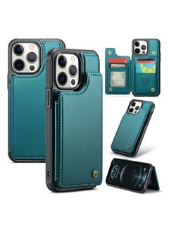 Buy Wallet Case for Apple iPhone 12 Pro Max, Premium Handmade Durable PU Leather Slim Shockproof Case with [Double Magnetic Clasp] [Card Holder] [Kickstand] [RFID Blocking] (Green) in UAE