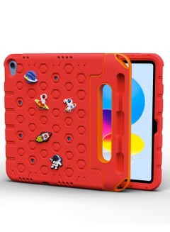 Buy Moxedo Rugged Protective EVA Silicone Kids Case Cover, Shockproof DIY 3D Cartoon Pattern with Pencil Holder, Stand and Handle Grip Compatible for Apple iPad 2022 (10th Gen) 10.9 inch – Red in UAE