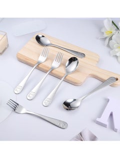 اشتري 6 PCS Portable Utensils, Kids Silverware Stainless Steel Children's Safe Flatware Little Bear Child Spoon, Fork Toddler Utensils Metal Cutlery Set, 3 x Safe Forks, 3 x Children Tablespoons في الامارات