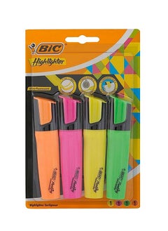 اشتري BIC Marking Highlighter Flat Pens (1.7 mm to 4.8 mm) with Super-Fluorescent Water-Based Ink, Assorted Colours, Pack of 4 في الامارات